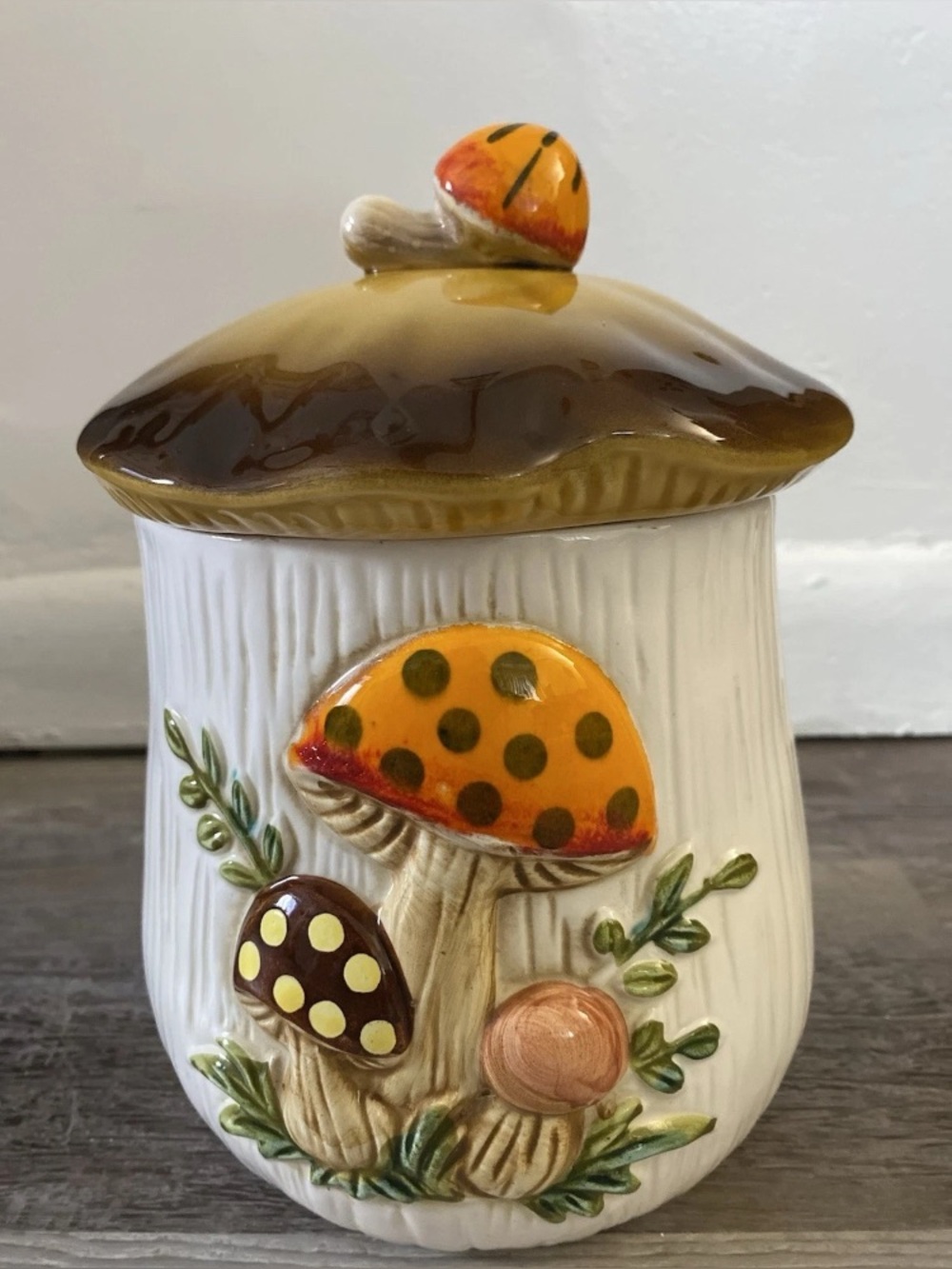 Vintage 1978 Merry Mushroom Medium Ceramic Canister Sears Roebuck & Company